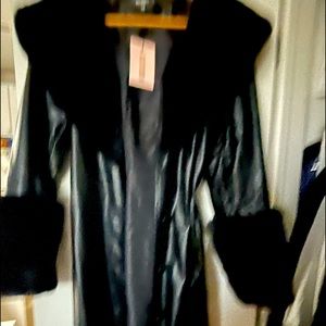 Faux fur collar full length leather